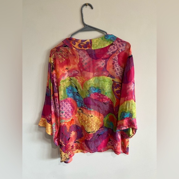 Laura Ashley 100% Silk Semi Transparent Pastel Color Jacket Floral Print - Picture 2 of 6